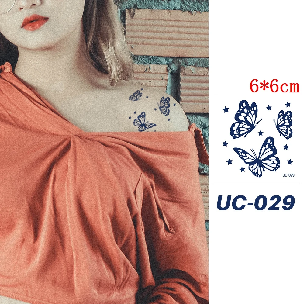 

Juice Tatto Butterfly Lightning Star Body Art Ink Blue Waterproof Temporary Tattoo Sticker Keeps 7-15 Days for Men Women