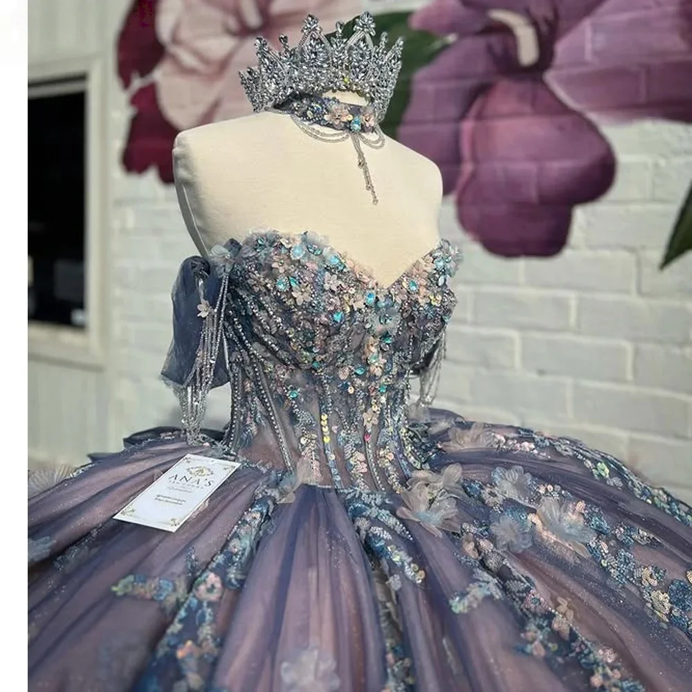 فساتين Charro Quinceanera الأزهار ثوب الكرة قبالة الكتف يزين المكسيكي الحلو 16 فساتين 15 Anos مخصصة