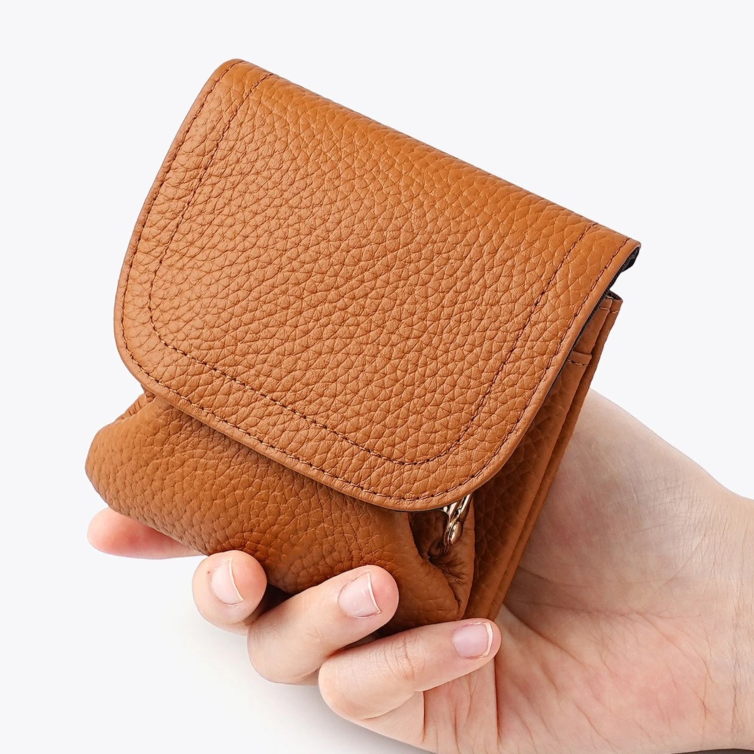 New Ladies Multi-function Retro Coin Jewelry Purse, 2 Layer Cowhide Kiss Lock Pouch for Storing Rings Earrings Coins Small Cards