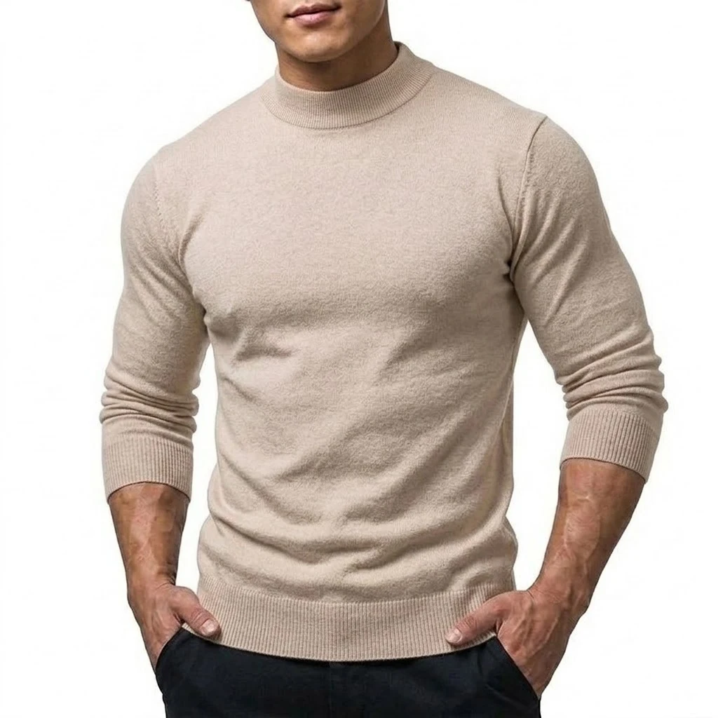 Herbst Herren Strickpullover mit Stehkragen Langarm Casual Pullover Slim Fit Einfarbig Thermo Rollkragenpullover Winterkleidung für Männer – Detail 16