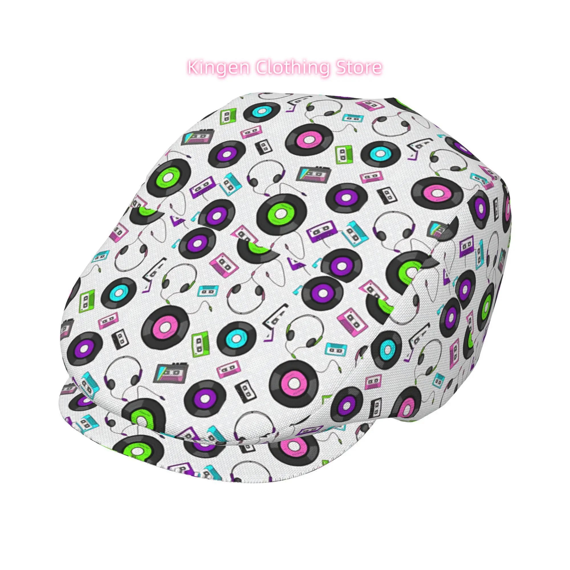 1pc earphone cable rhythm stacking All-over printed beret,  newsboy cap, unisex, a must-have fashion accessory for outdoor leisu