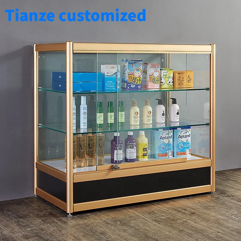 （customized）Factory Direct Sale Glass Cabinet Display Wall Glass Cabinet Retail Small Smoke Shop Showcase with LED