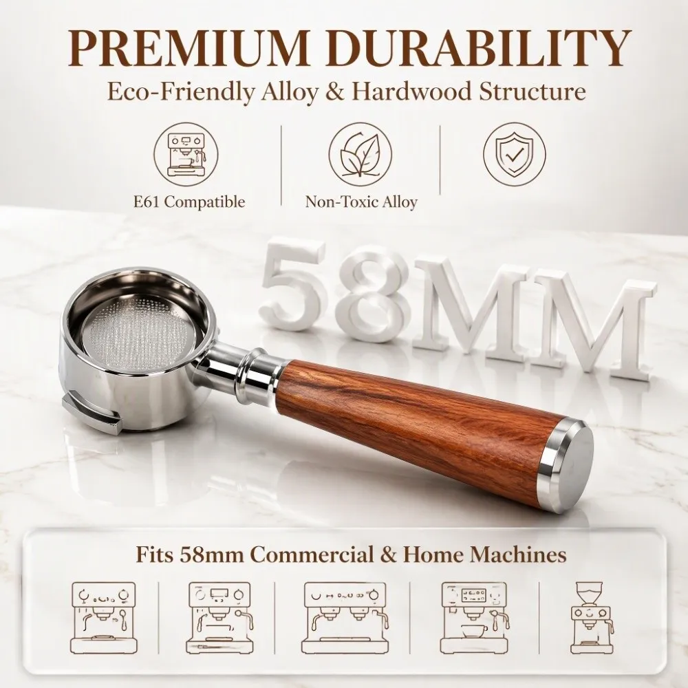 58mm Bottomless Portafilter E61 Group Head Filter Basket Bottomless Filter Holder Portafilter Set Coffee Machine Handle