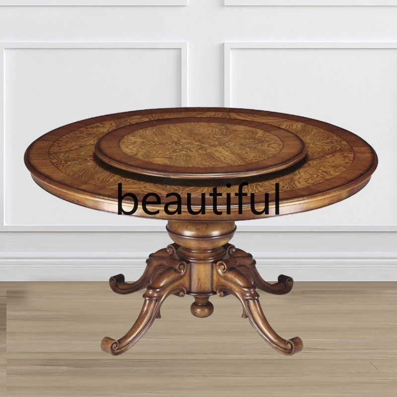 

American rural retro old solid wood dining table home pastoral B & B wabi sandy wind medieval French round table