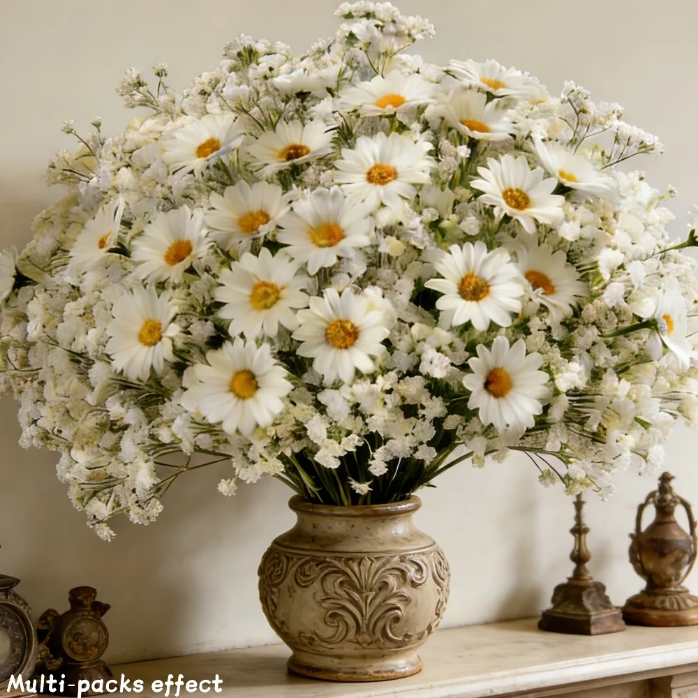 32-teiliges Künstliches Weißes Gänseblümchen- und Schleierkraut-Blumenset, Kunstblumen-Bouquet für DIY Heim-, Büro- und Hochzeitsdekoration 2026 – Detail 12