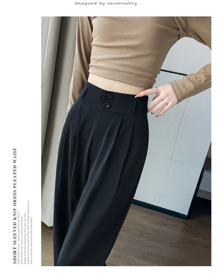 Frauen Lose Frühling Sommer 2024, Neue Hohe Taille Breite Beine Dünne Beiläufige Hosen Koreanische Mode-Trend Weiblichen Anzug Gerade Hosen – Detail 9