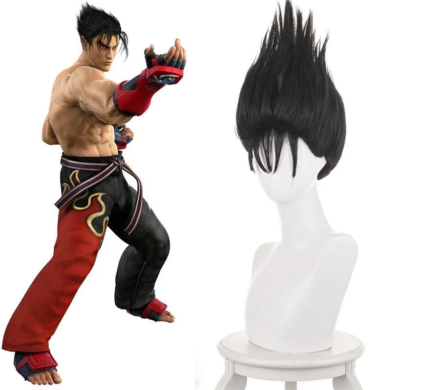 TEK KEN Jin Kazama Cosplay Costume Headwear Prop Wig Black Short Hair