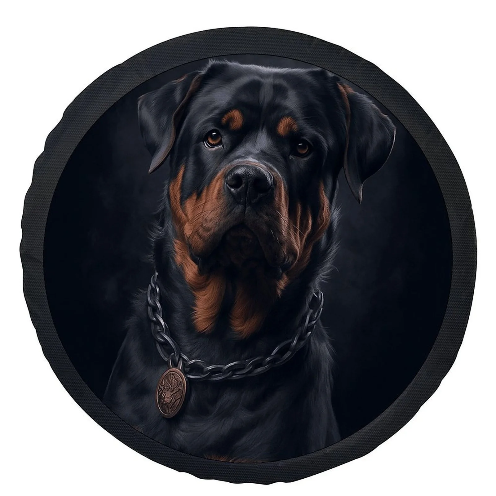 Cubierta de neumático con temática de retrato de Rottweiler, Protector de rueda de poliéster duradero con diseño de eslabones de cadena y diseño de perro marrón, apto para 1 ud.