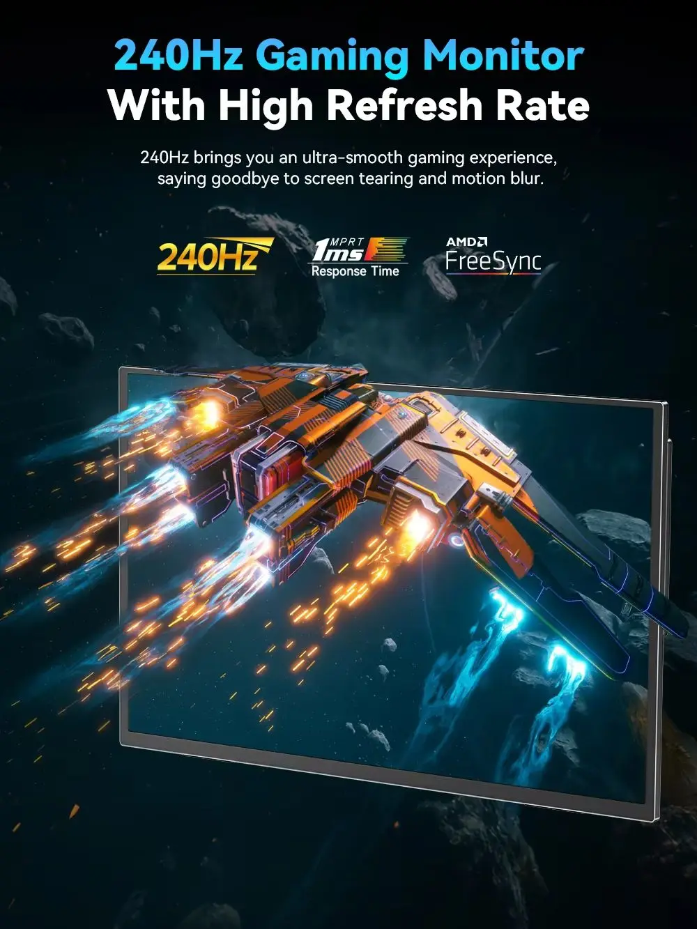 Tragbarer Monitor EVICIV 240HZ 24,5 "1920 * 1080 105% sRGB HDMI USB-C Großer Reisebildschirm 460Nits für Laptop Integrierter Support und zweiter Montagebildschirm VESA für MacBook PC Telefon PS5 Xbox