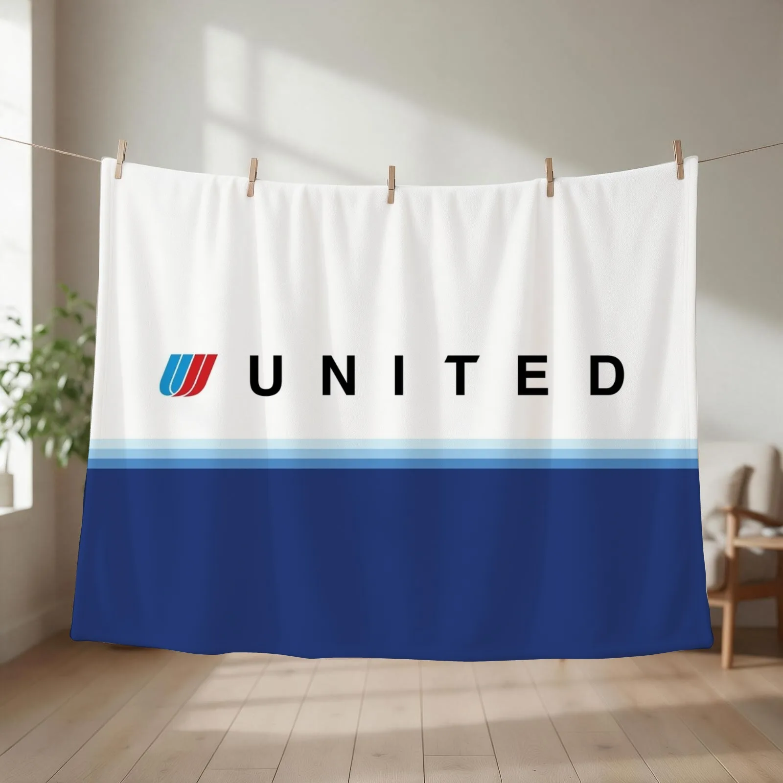 United Airlines Blue Tulip Livery Throw Blanket couch cozy soft plush fuzzy picnic outdoor blanket