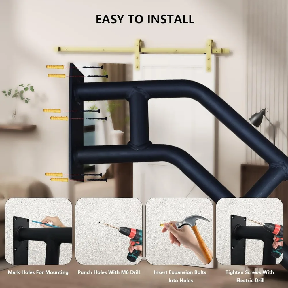 درابزين الدرج الخارجي - عبوتان، لمسة نهائية سوداء غير لامعة، قضبان أمان مثبتة على الحائط لـ 1-3 خطوات