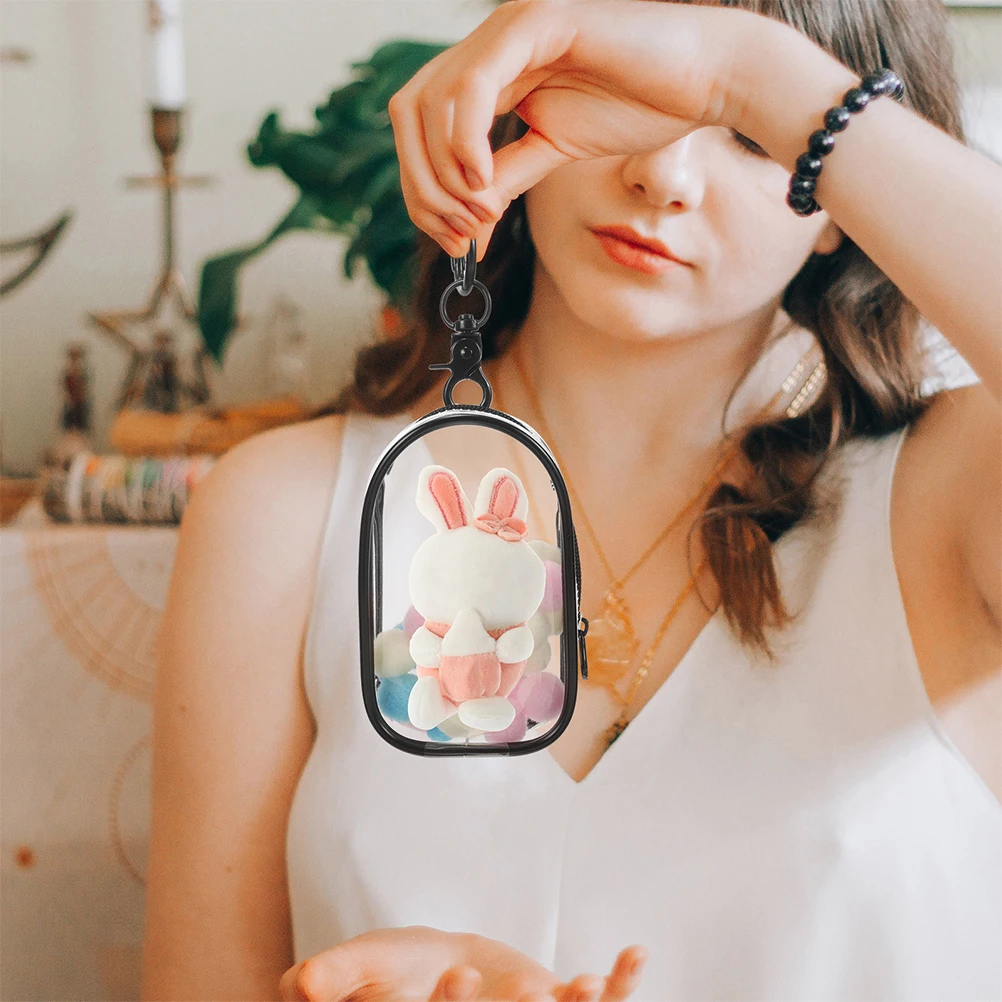 2pcs Clear Display Case for Figures Portable Collectibles Baby Bag Keychain Storage Bag Dustproof Transparent Pack