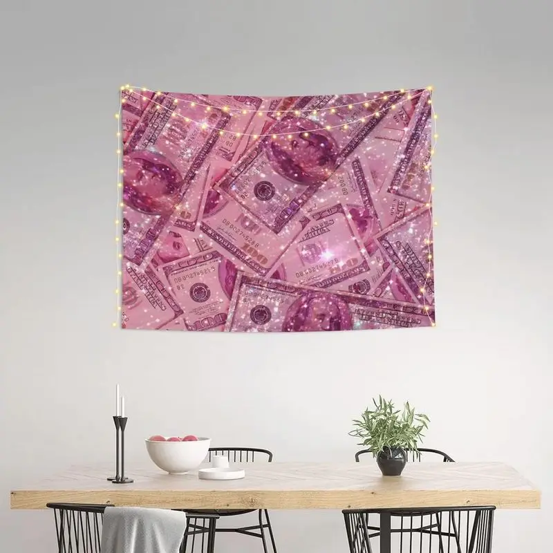 VIKAMA Retro Y2K Pink Glitter Shiny Cash Pattern Wall Tapestry Girly Sparkly Print for Bedroom Dorm Home Aesthetic Decoration