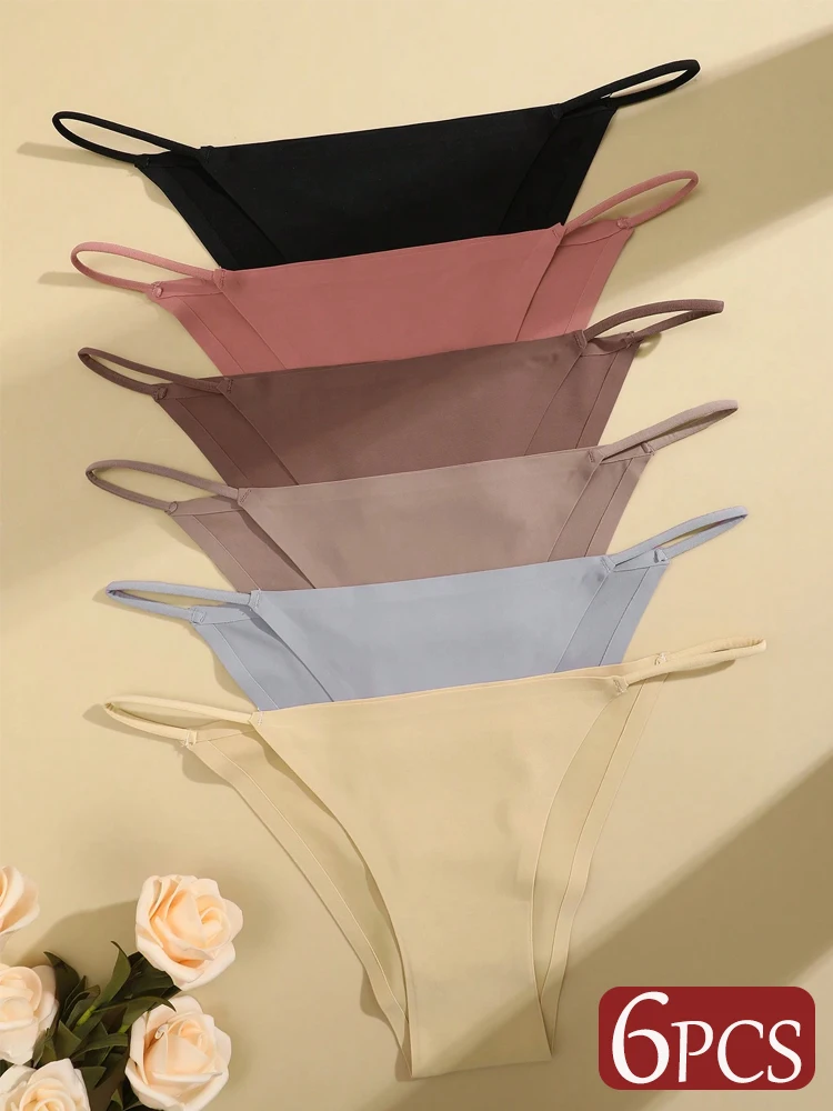 6-teiliges Set Damen Nahtlose Eisseide Brasilianische Höschen Elastischer Bund Niedriger Bund Ultradünne Bikini-Slips Damen Spurlose Bequeme Unterwäsche