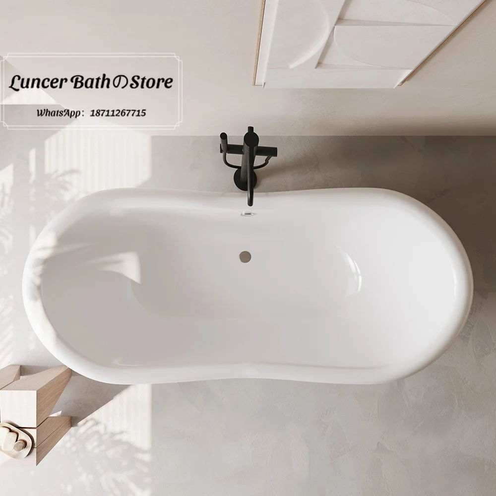 Freestanding Acrylic Bathtub with Base, Empty Tub for Home, B&B, Hotel, Independent Soaking Bath for Bathroom