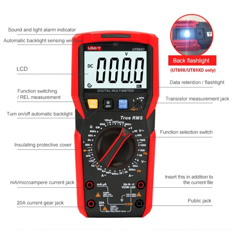 UNI-T UT89XD UT89X True RMS Multimeter Digital Professional Electrical Tester NCV Diode Temperature Triode Capacitance Meter