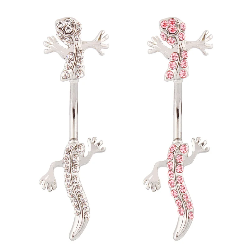 Anillo para ombligo Geko, diamantes de imitación, 14G, Pin de acero inoxidable, Piercing para ombligo, joyería de moda sin níquel