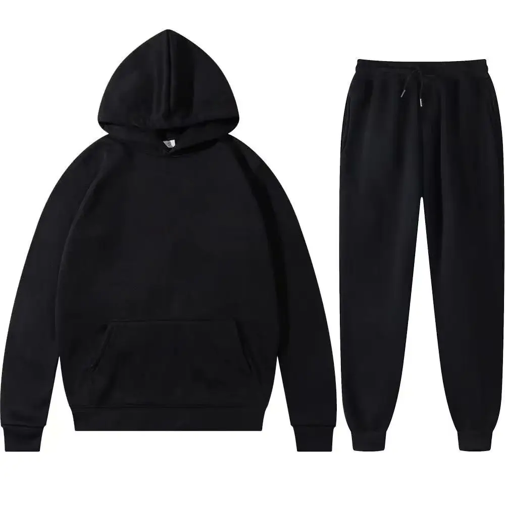 Men Women Tracksuit Hoodies Casual Solid Color Thick Pullover and Long Pant 2-piece Set Men Autumn Fleece Jogger Sports Suit Ne