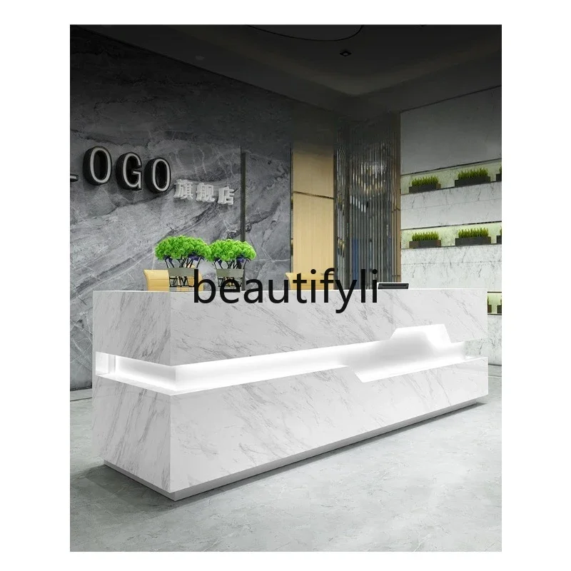 

zzqCompany Front Desk Lacquered Imitation Marble Cashier Hotel Reception Desk Custom Beauty Salon Cashier Desk