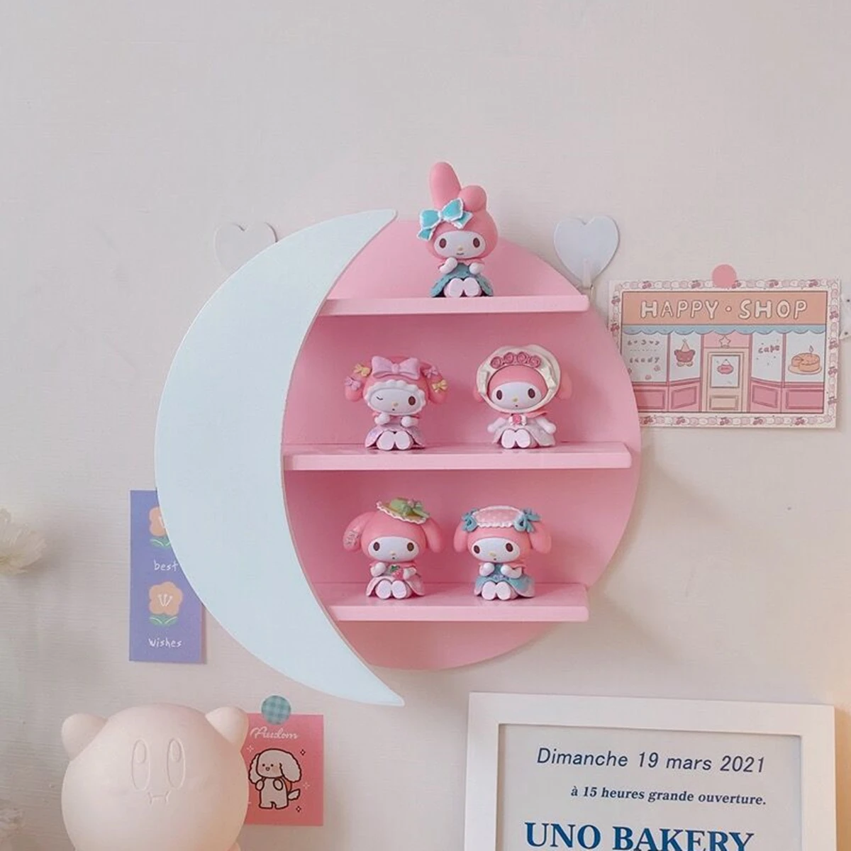 Pink Kawaii Storage Rack for Girls, Wooden, Cute, Makeup Rack, Home Bedroom Decoration, Wall Shelves, Ornaments