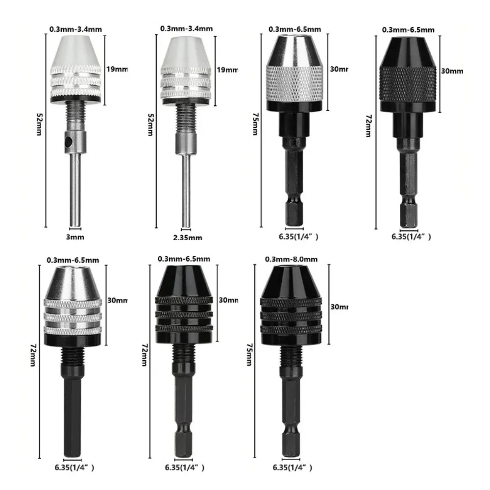 Universeller Mini-Bohrfutter-Spannzangensatz für elektronische Bohrmaschinen, multifunktionales Mikro-Elektrobohrwerkzeug-Set, Spannzange 2, 2,35, 3, 3,17, 4, 5 mm – Detail 2