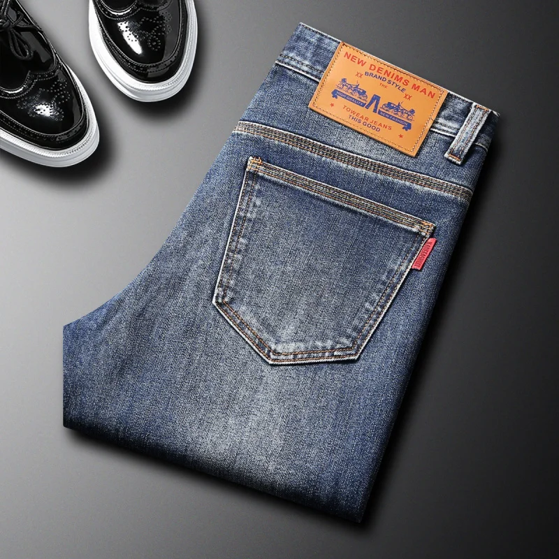 

Autumn and winter thick jeans men's high-end fashion stretch slim fit small straight fashion trend versatile pants