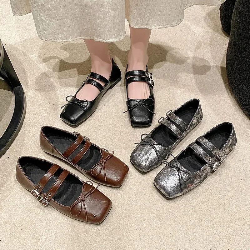 

2025 Spring Autumn Women Ballet Flats Fashion Butterfly-knot Ladies Outdoor Dress Flats Female Ballerina Shoes
