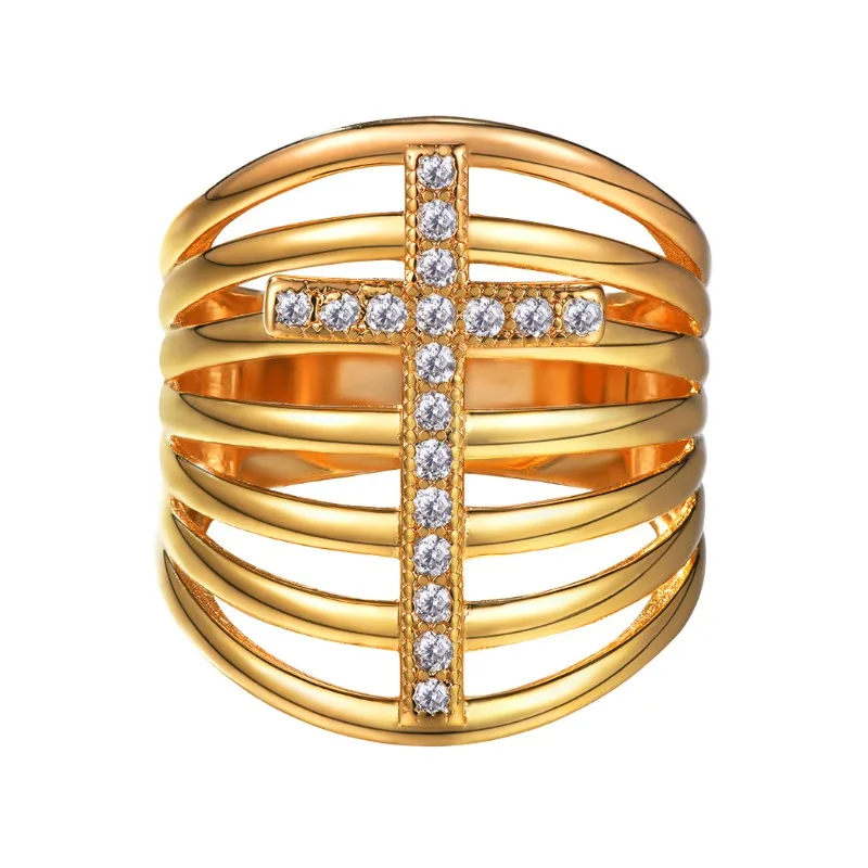 14K Real Gold Plated/Platinum Plated Cross Multi-line Ring Trendy Fashion Party Jewelry Size 6/7/8/9/10/11