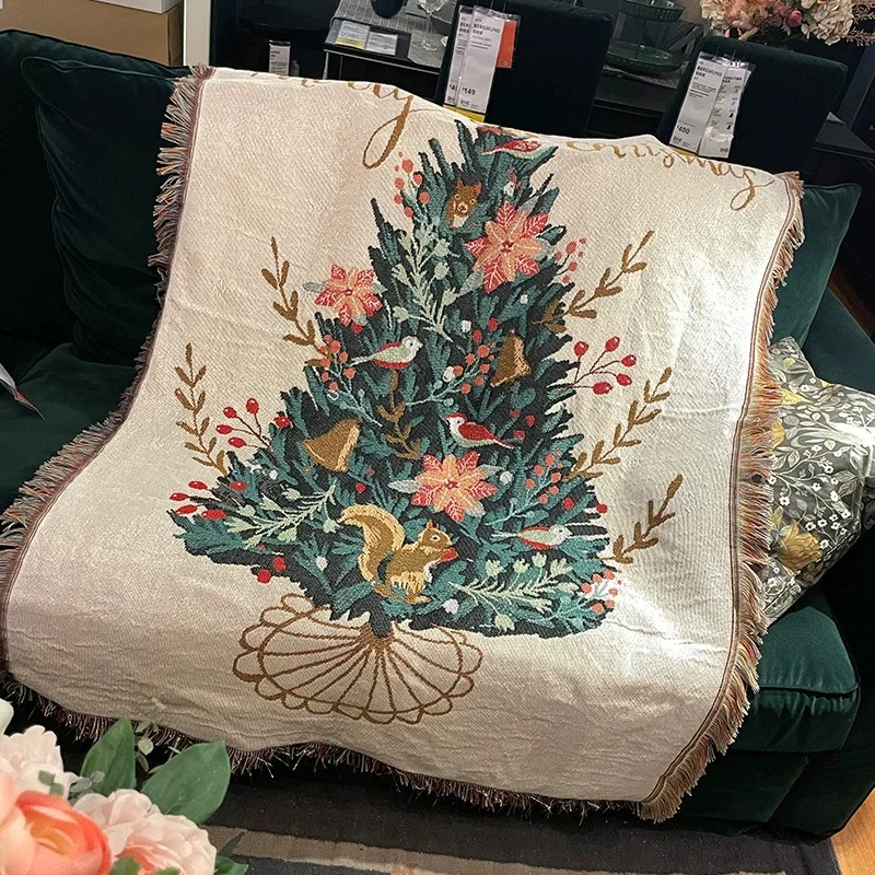 Sofa Home Decor Tassel Throw Blanket Multipurpose Christmas Tree Pattern Thread Tapestry living Room Outdoor Office Nap Cover