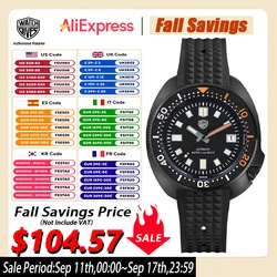 Watchdives WD6105 NH35 Automatic Diver Watch for Men 316L Stainless Steel Sapphire Crystal Watches C3 Green Luminous Wristwatch