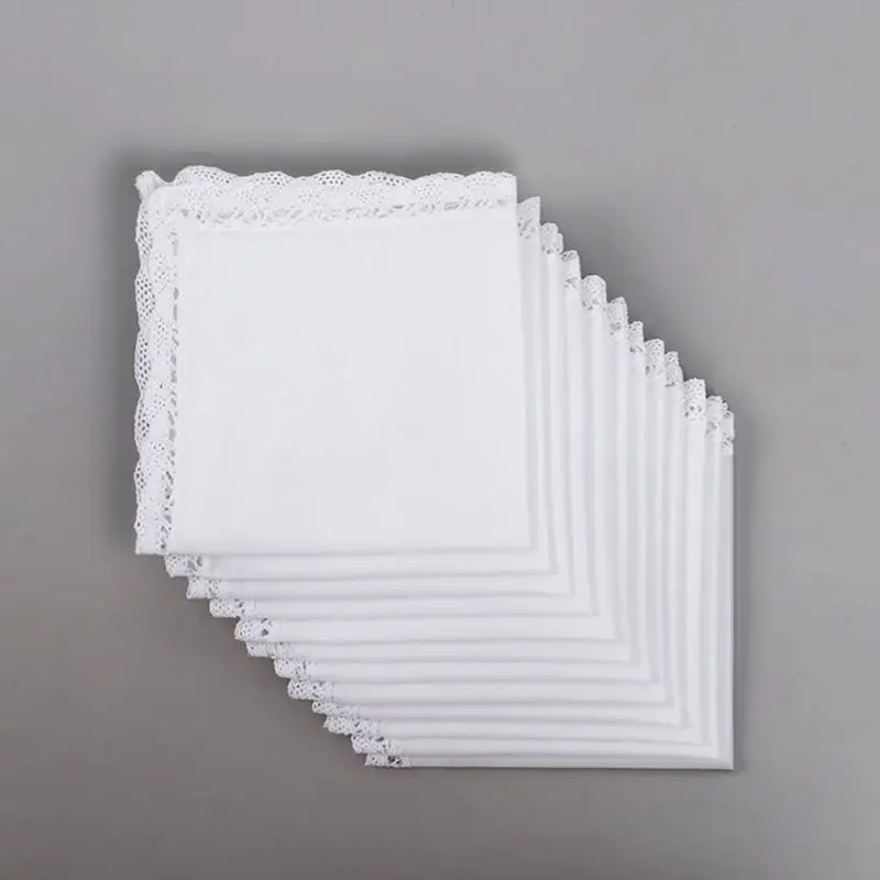 Handkerchiefs for Women White Handkerchief Cotton Ladies Hankies with Lace Edges for Wedding Party Functional Accessory