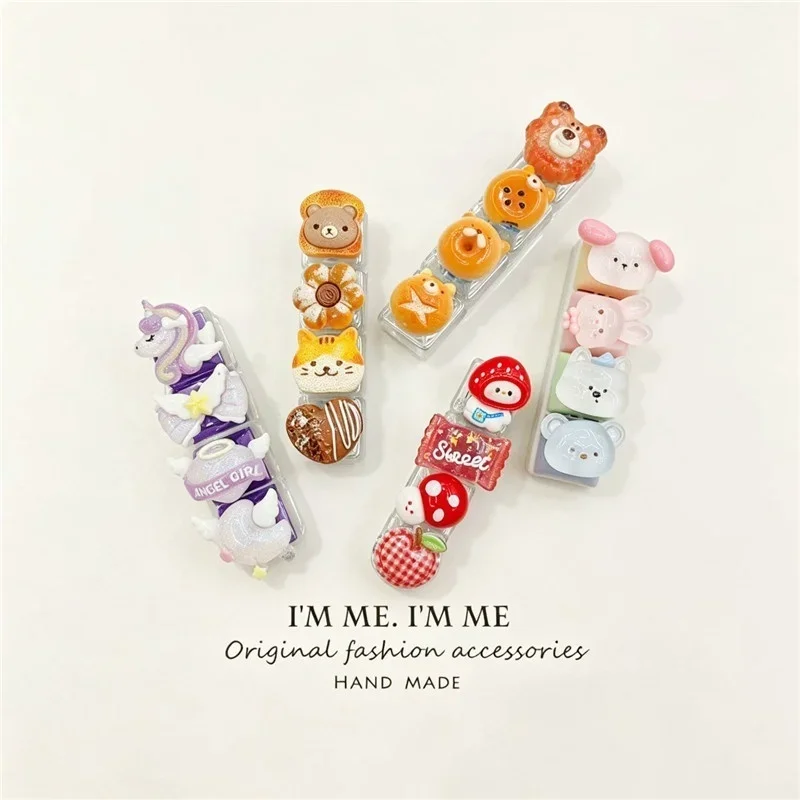 Mini Mechanical Keychain Fidget Toy Cartoon Bread Animal 4 Keys ASMR Click Sound Cute Stress Relief Toy Portable Bag Charm Gift