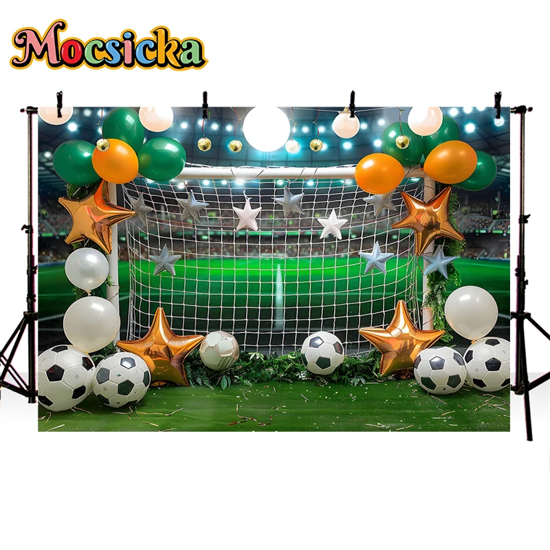 Mocsicka Photography Background Green Football Field Soccer Game Decor Kids Birthday Party Cake Smash Backdrop Photo Studio