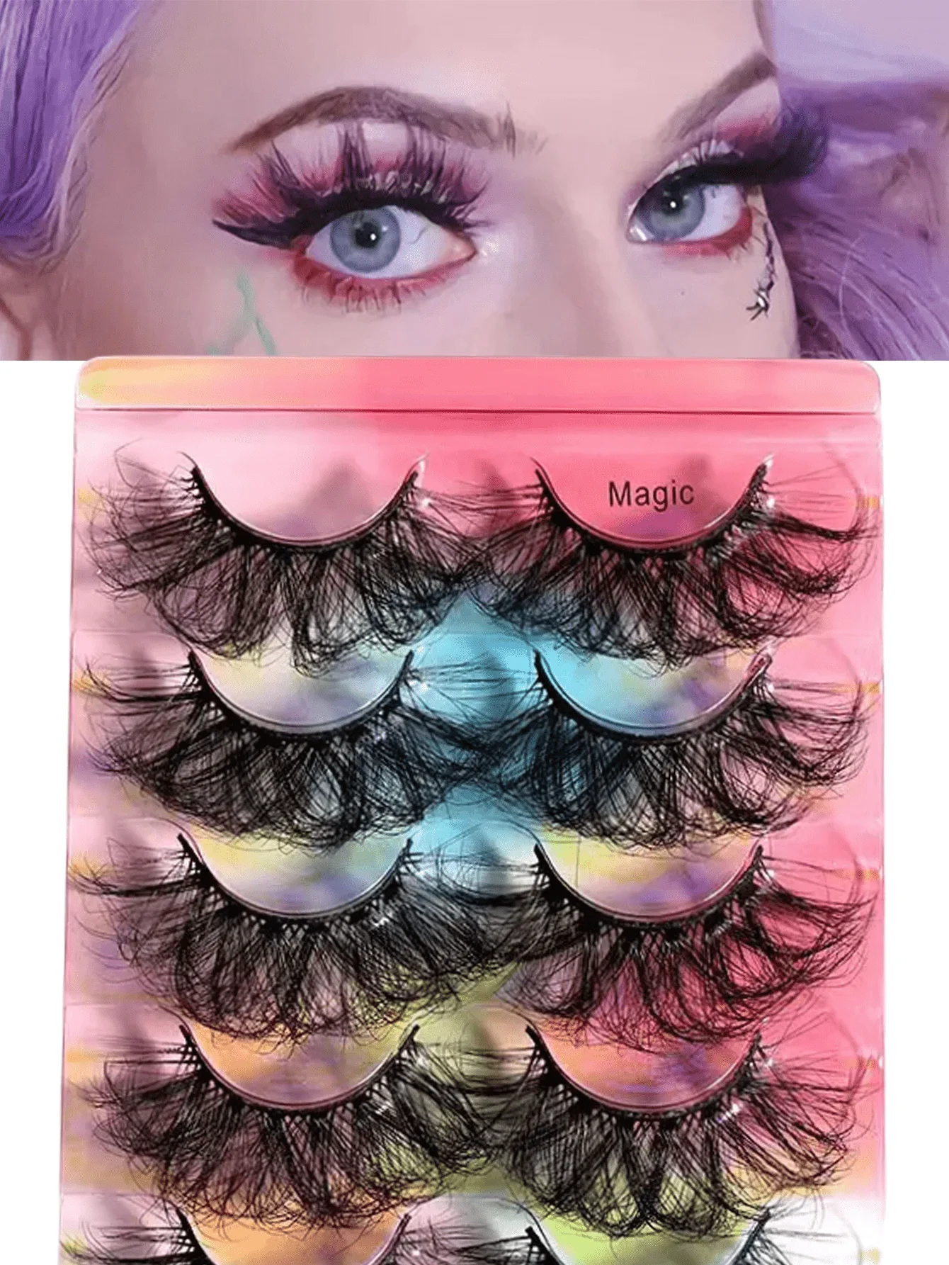 5 Paar 6D-Wimpern-Set, flauschige, farbige falsche Wimpern, 8D mehrschichtig, dick, europäisches und amerikanisches DIY