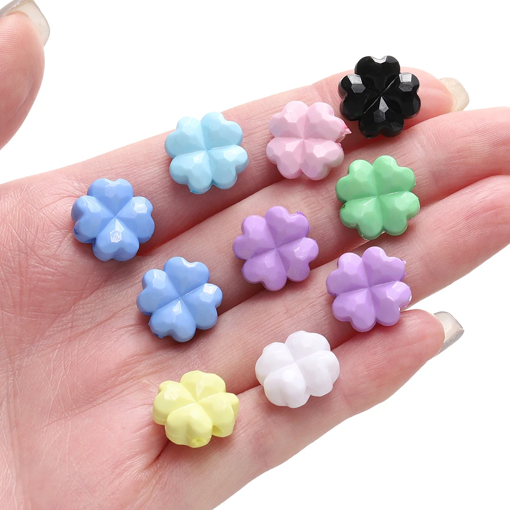 20 قطعة/الوحدة أكريليك شفاف بلون أربع أوراق البرسيم فضفاض خرزة مباعدة لصنع المجوهرات سوار ذاتي الصنع إكسسوارات عقد