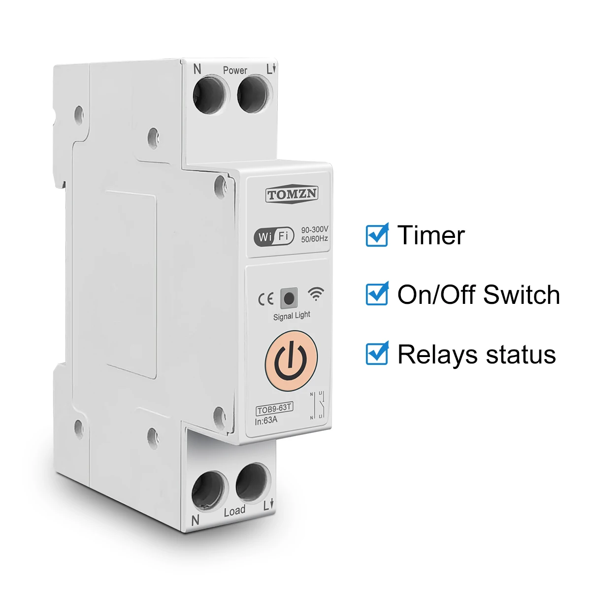 TOMZN TOB9-63M 63A 1P+N WIFI Smart Switch Energy Meter kWh Metering Monitoring Circuit Breaker Timer Relay MCB TUYA Smartlife