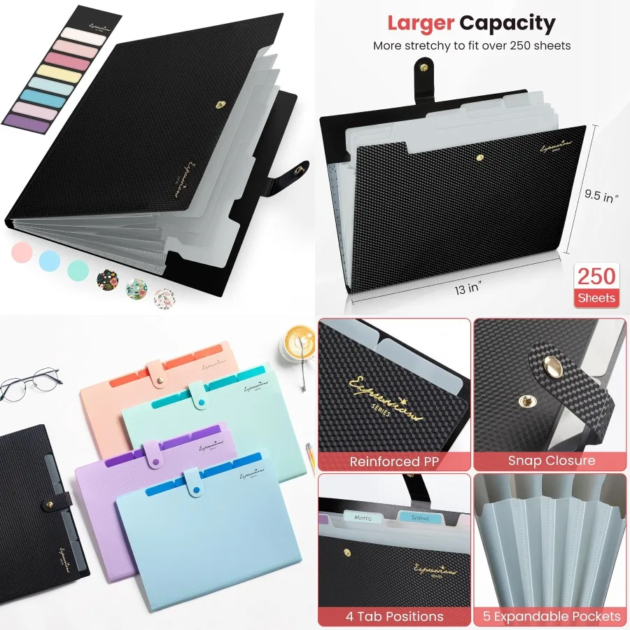 

Sooez Accordion File Organizer Letter Size Expanding File Folder with Labels 5 Pocket Folders for Documents Portable Paper Bill