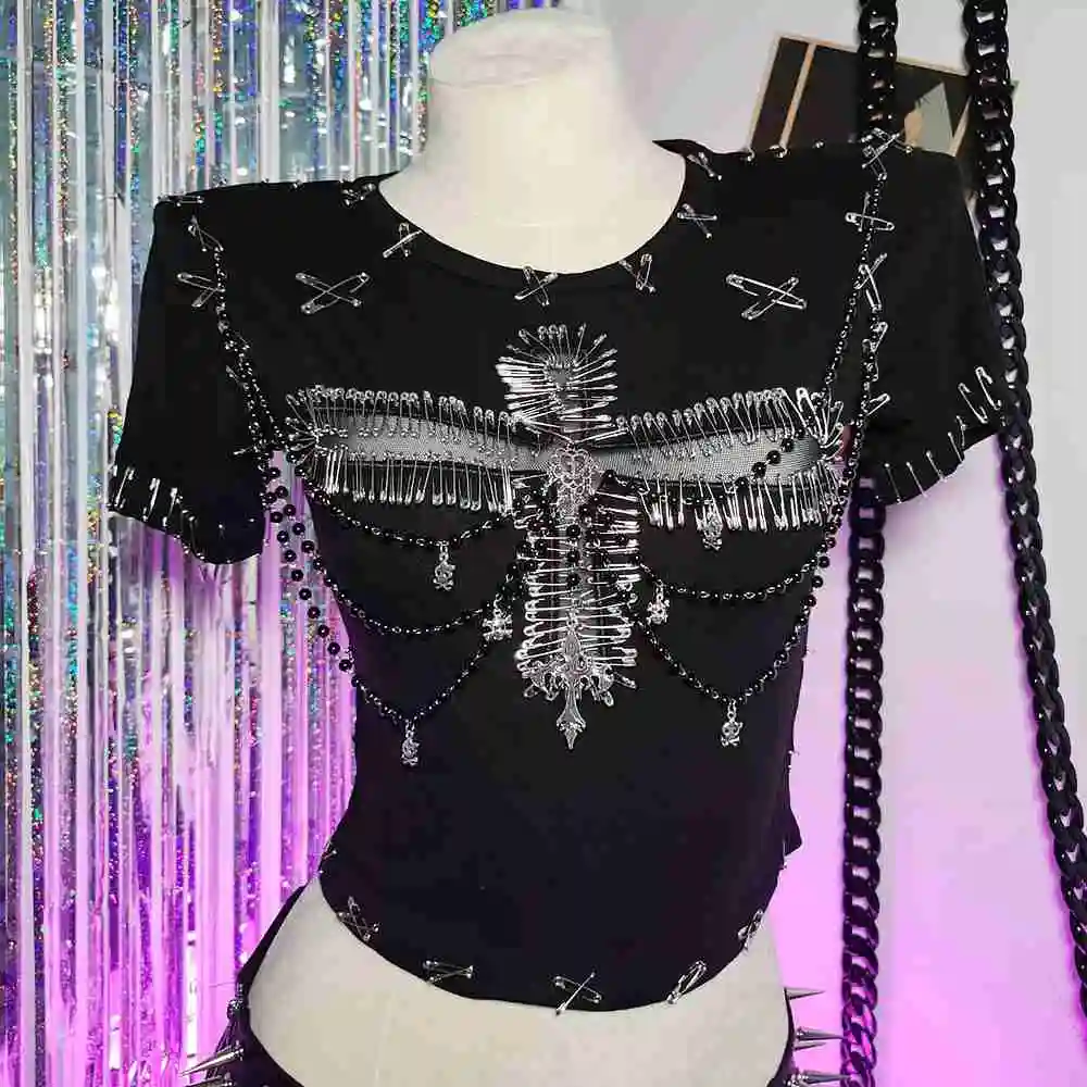 sexy grunge clothes Women's Y2K Gothic Cross Crop T-Shirt Top Emo Grunge Punk Tank Egirl 90s  Style Rock Revival Alternative Clothing Sexy Goth ALT