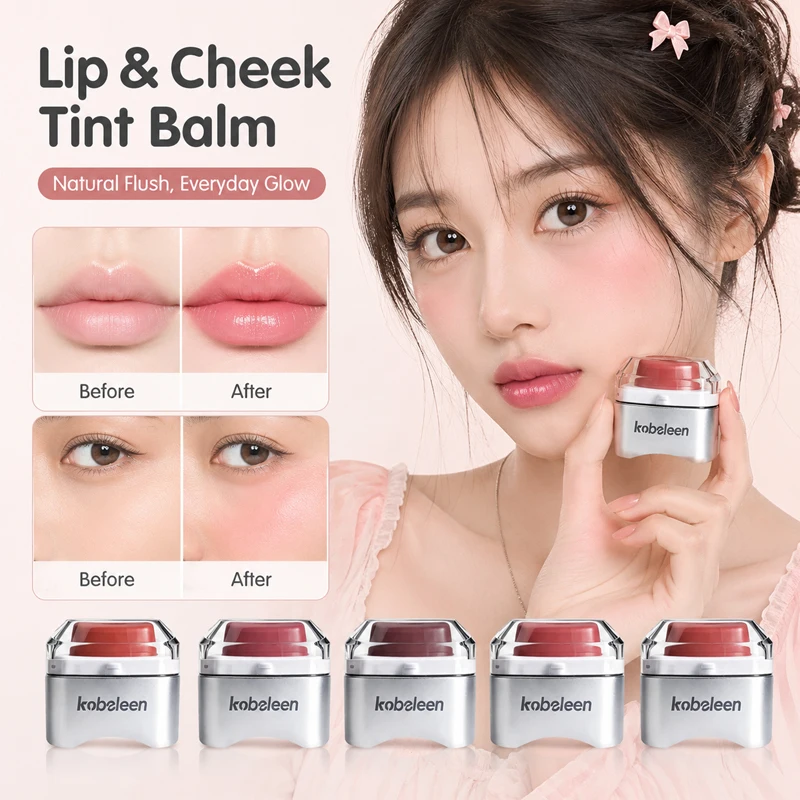 KOBELEEN 2-in-1 Lip & Cheek Balm Cream Blush Long Lasting Moisturizing Buildable Natural Glow Face Makeup Multi-Use Tint