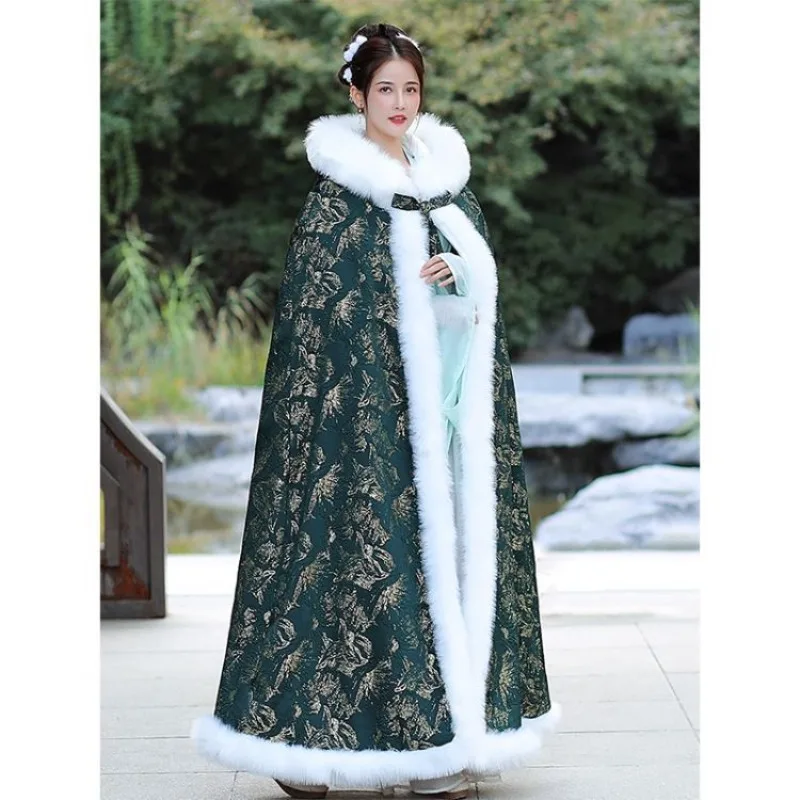 ملابس خارجية عصرية ومريحة للبالغين للخروج، نمط شتوي جديد من رأس هانفو مع شال بياقة من الفرو ومعطف دافئ من القطن
