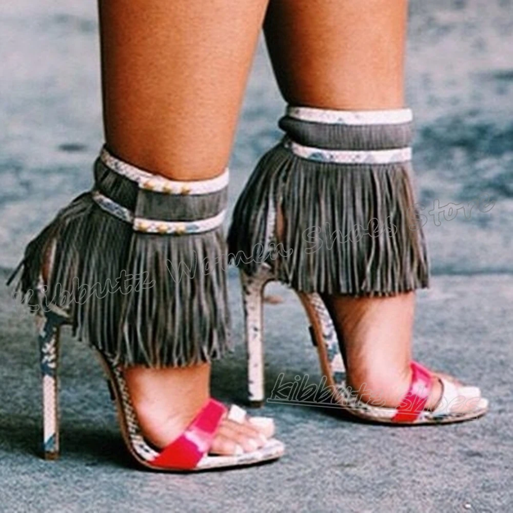 

Tassels Ankle Strap Sandals Fashion Novelty Sexy Elegant Concise Women Party Wedding Clip-Toe Zebra Stripes Thin Heels Shoes New