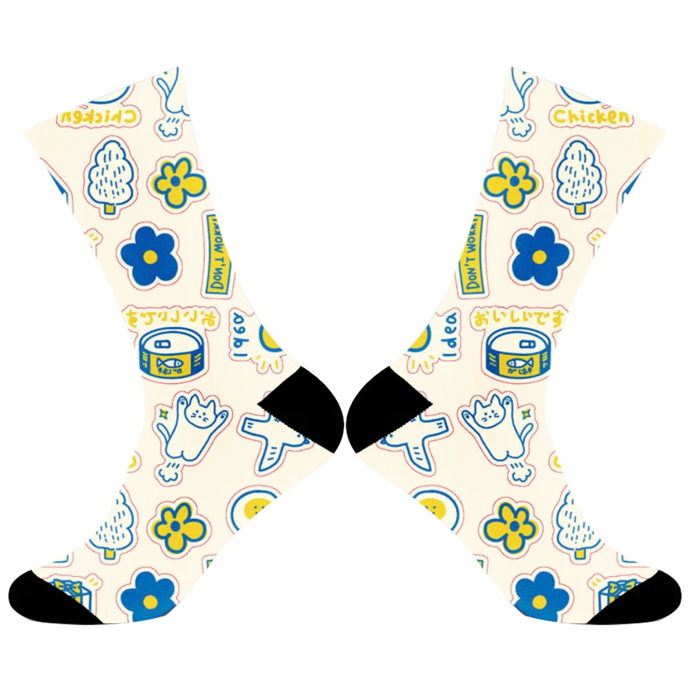 Chaussettes Hip Hop à motif mignon, chaussettes imprimées, chaussettes d'équipage respirantes, chaussettes en coton pour planche à roulettes, cadeaux de Noël, nouveau, 2024