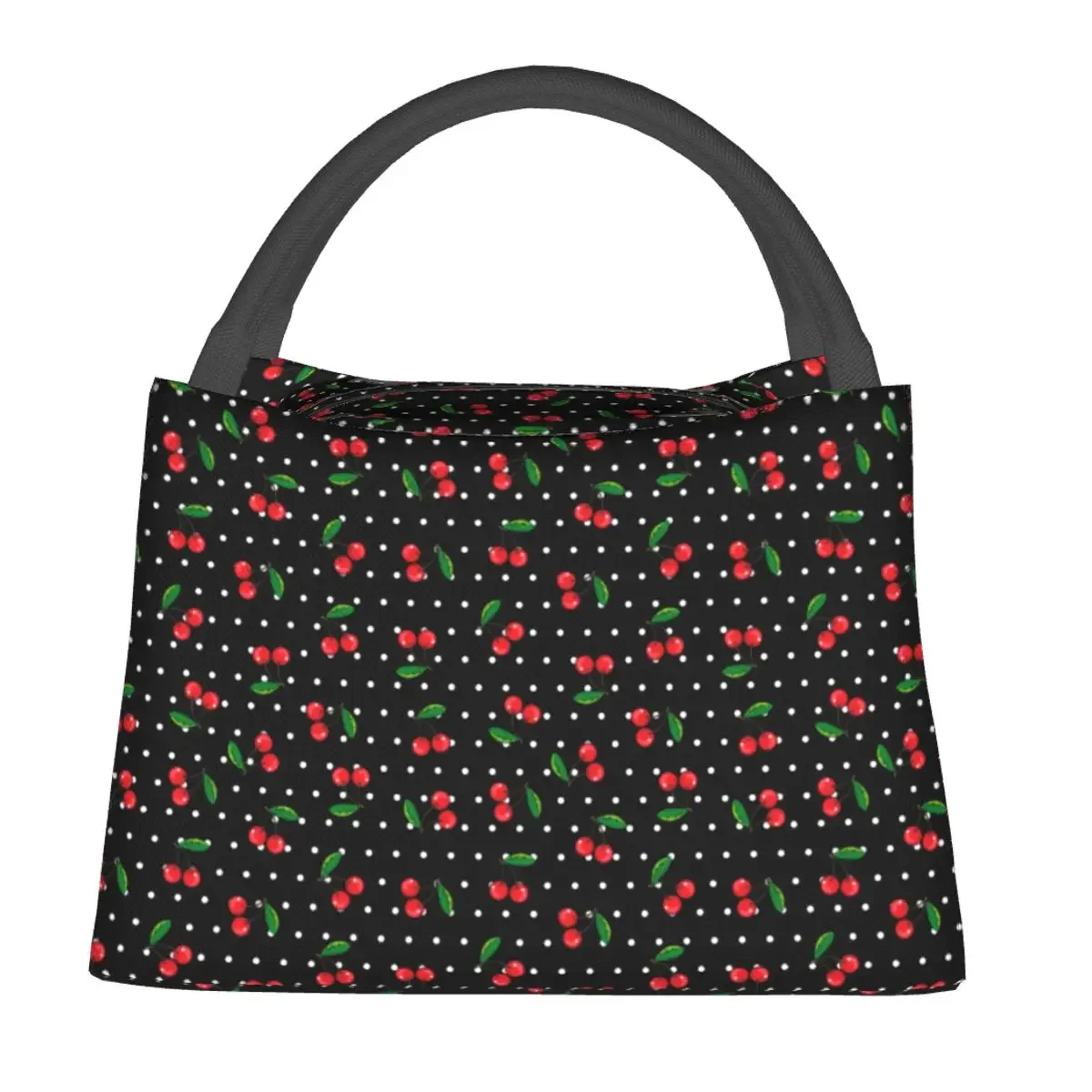 

Cherry And Leaf Lunch Bag Polka Dots Print Vintage Lunch Box For Adult School Portable Cooler Bag Oxford Thermal Lunch Bags