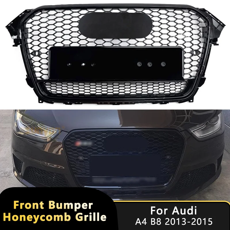 

Honeycomb Mesh Front Bumper Grille For Audi A4 B8 2013-2015 S4 RS4 Style Gloss Black Racing Upper Grill Quattro Car Accessories