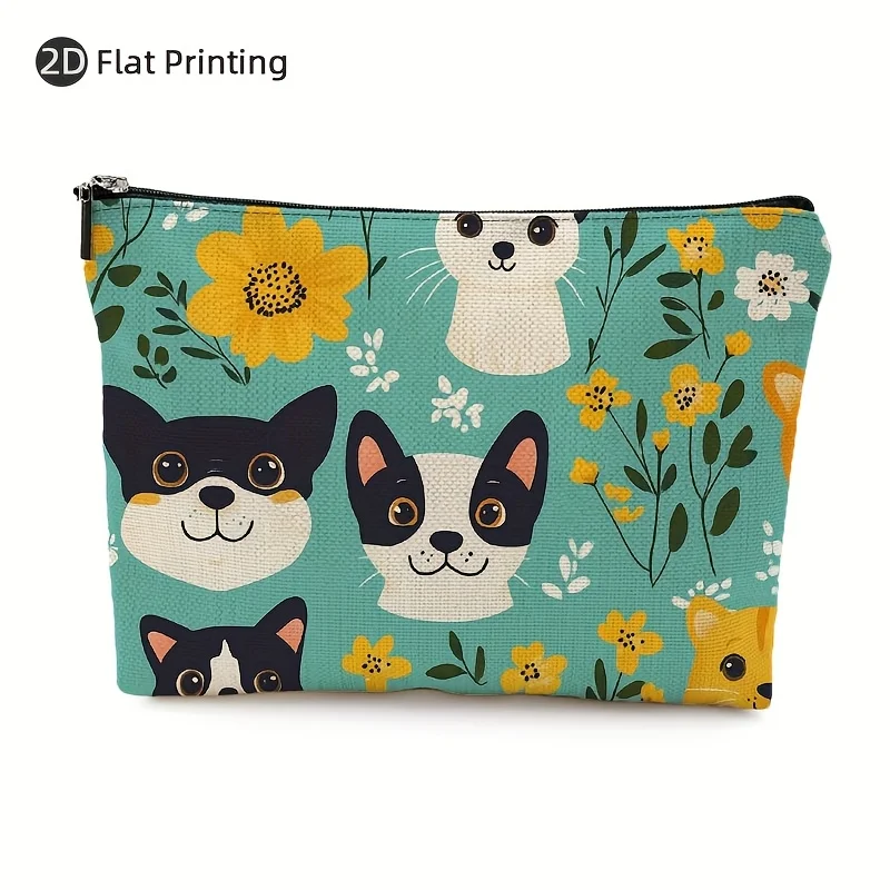 

ACharming Cat And Sunflower Designed Makeup Bag- Multifunctional Zipper Pouch, Jewelry Storage Bag, Perfect Travel Zipper Small