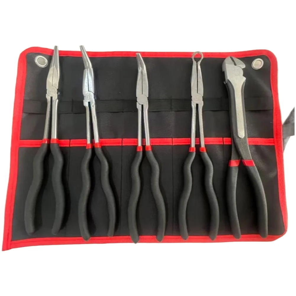 11 Inch Needle Nose Pliers 5PCS Set Featuring 45 Degree and 90 Degree Bent Tips for Fine Adjustment and Component Manipulation