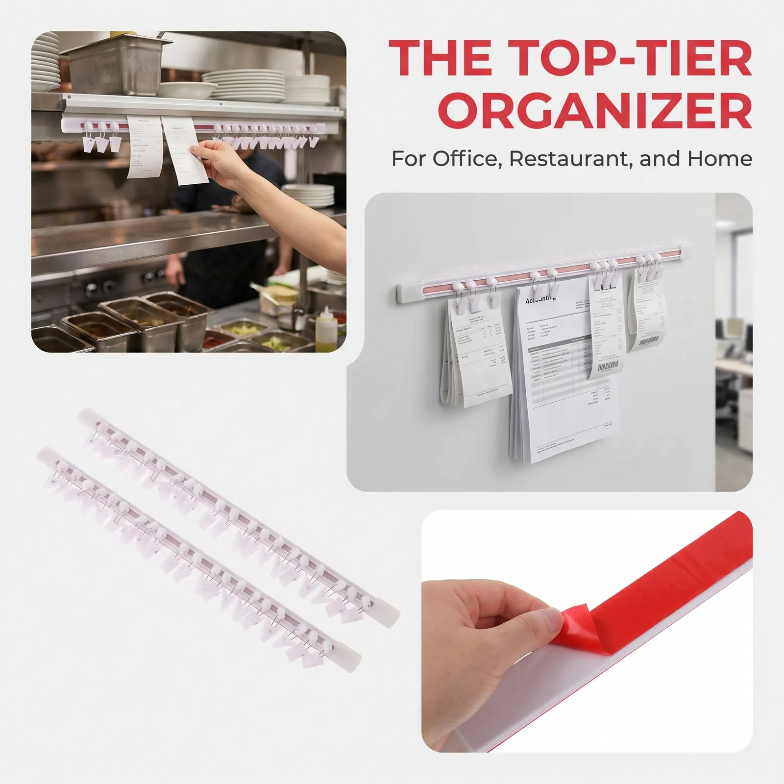 2Sets Office Paper Clamps Metal Ticket Holder Self Adhesive Sliding Rail for Receipt Mail Organizer Restaurant Bar Food Service