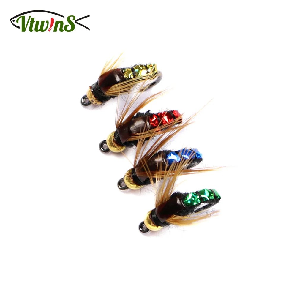 

Vtwins Artificial Insect Flies Bee Bead Head Scud Fly Bug Worm Trout Fishing Flies Fast Sinking Nymph Fishing Bait Lure