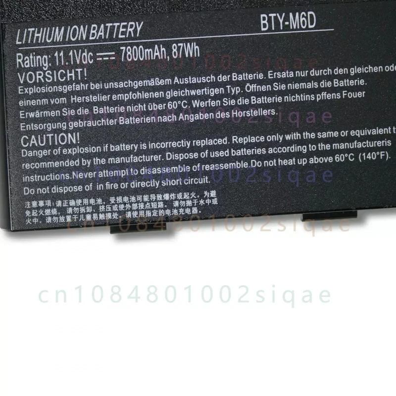 New BTY-M6D Laptop Battery for MSI GT60 GT70 GX780R GX680 GX780 GT780R GT660R GT663R GX660 GT680R Series 7800mAh