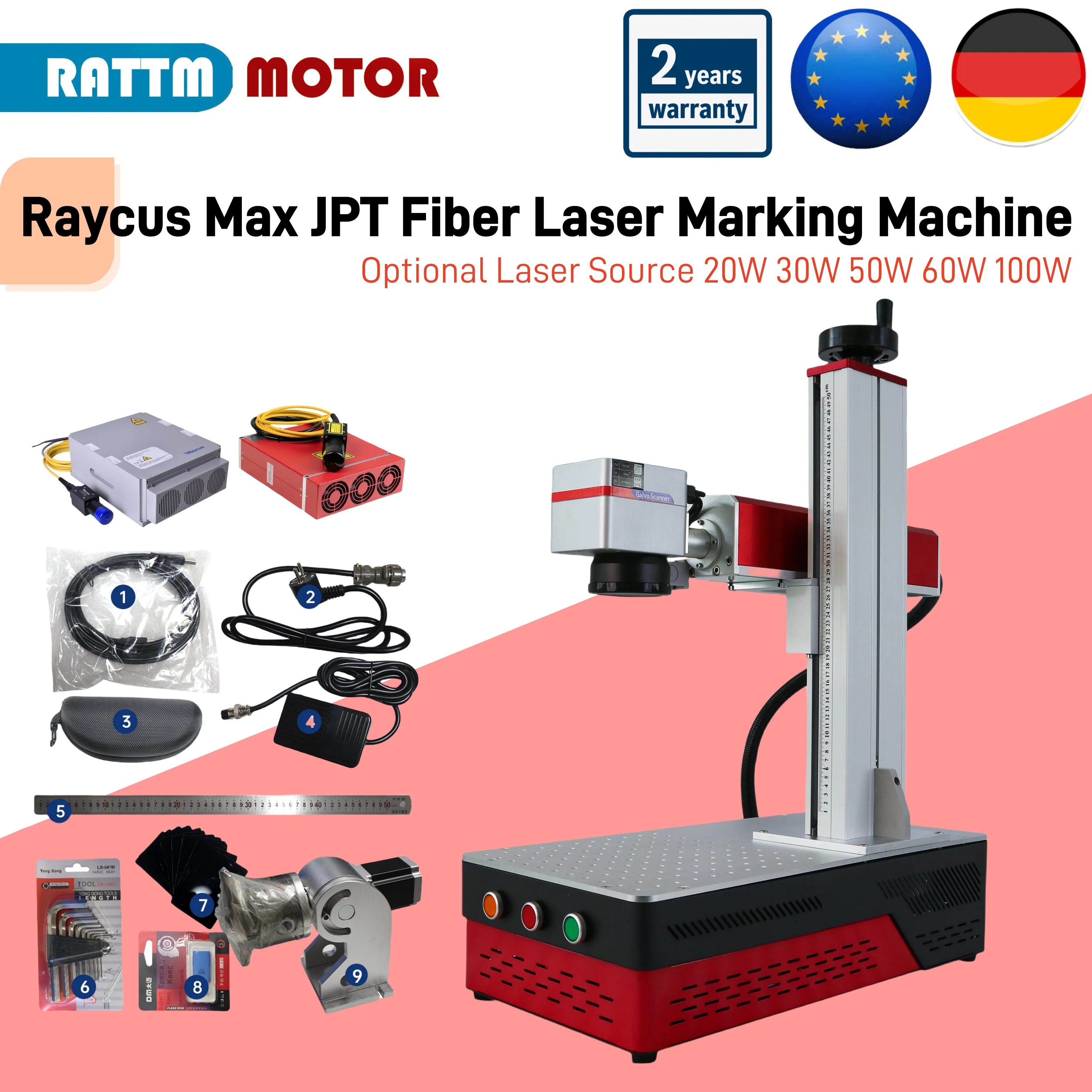 

20W-100W Portable Fiber Laser Marking Machine Raycus MAx JPT MOPA Foldable DIY Gift Metal Jewelry Ring Rotary Axis EZCAD V2